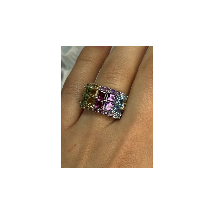925 STERLING SILVER MULTICOLOR STONES RING SIZE 7