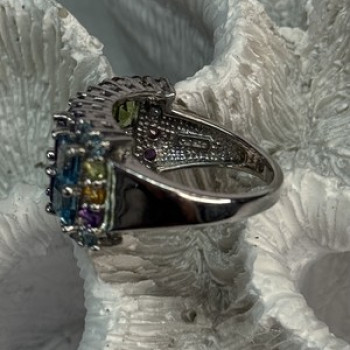 925 Sterling Silver Multicolor Stones Ring Size 7
