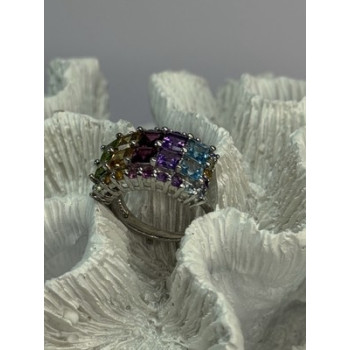 925 STERLING SILVER MULTICOLOR STONES RING SIZE 7