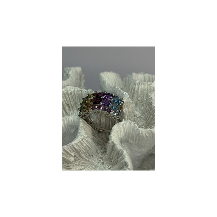 925 STERLING SILVER MULTICOLOR STONES RING SIZE 7