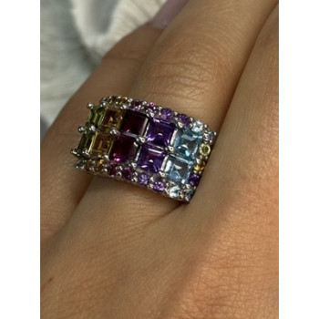 925 STERLING SILVER MULTICOLOR STONES RING SIZE 7