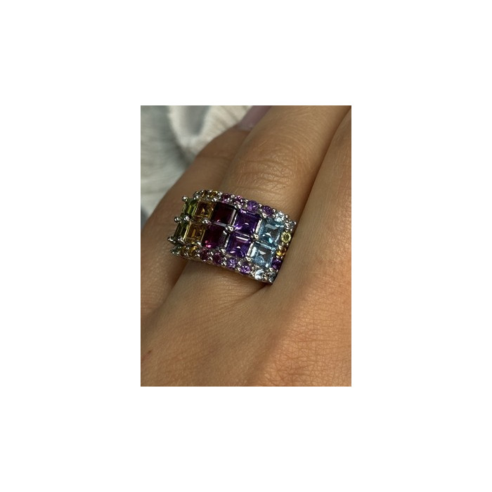 925 STERLING SILVER MULTICOLOR STONES RING SIZE 7