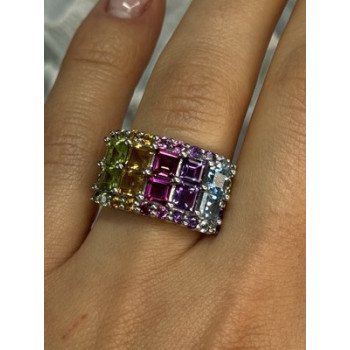 925 STERLING SILVER MULTICOLOR STONES RING SIZE 7