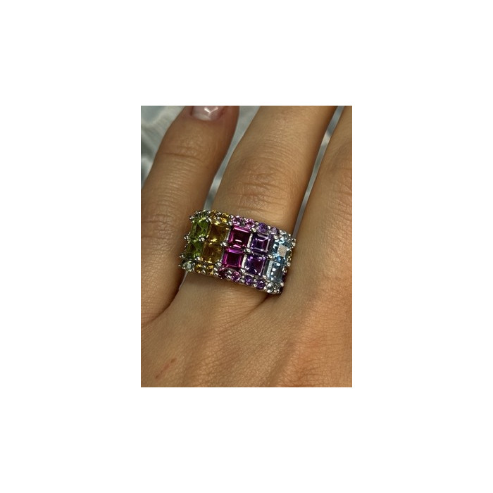 925 STERLING SILVER MULTICOLOR STONES RING SIZE 7
