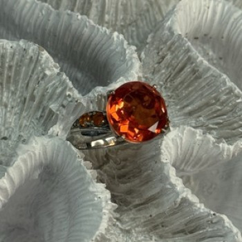 925 Sterling Silver Orange Spinel Ring Size 6