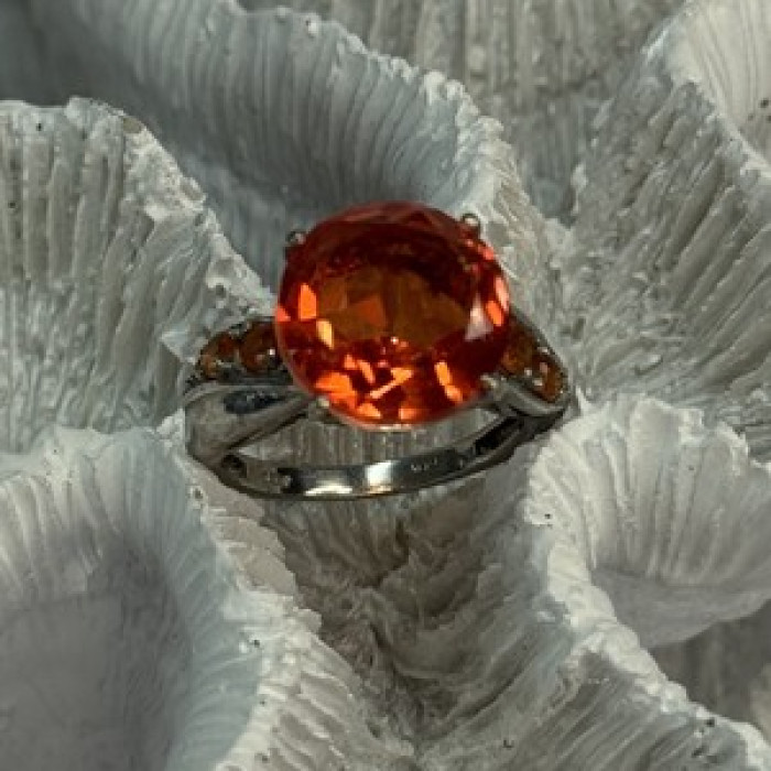 925 Sterling Silver Orange Spinel Ring Size 6