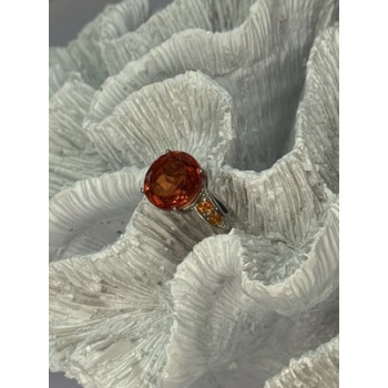 925 STERLING SILVER ORANGE SPINEL RING SIZE 6
