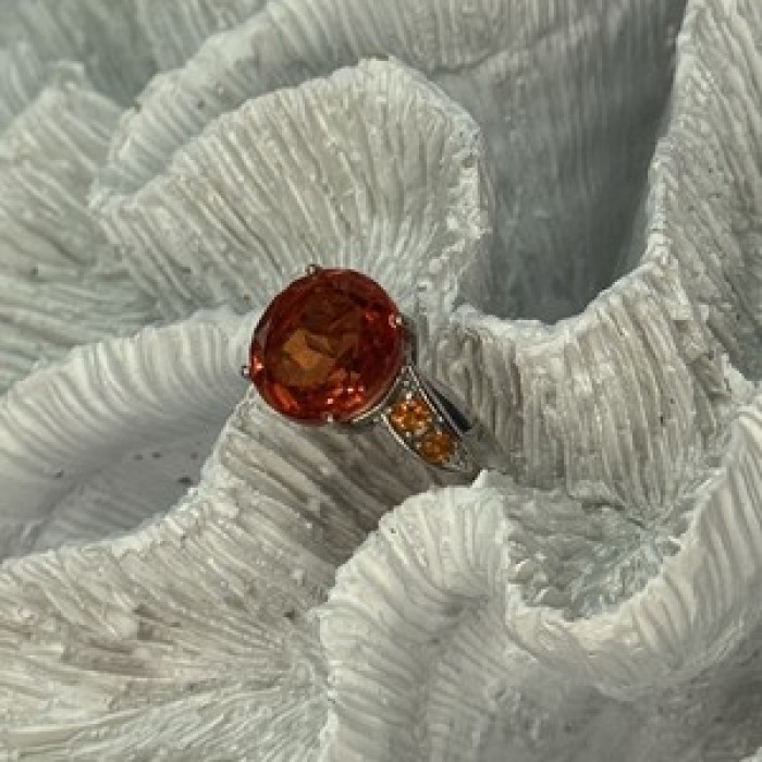 925 Sterling Silver Orange Spinel Ring Size 6