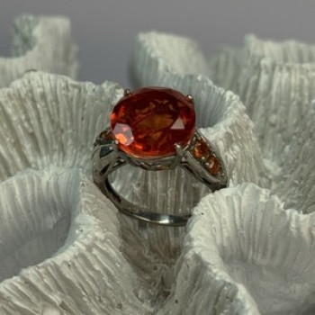 925 Sterling Silver Orange Spinel Ring Size 6