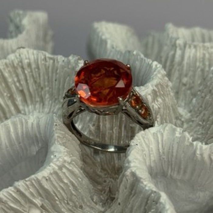 925 Sterling Silver Orange Spinel Ring Size 6