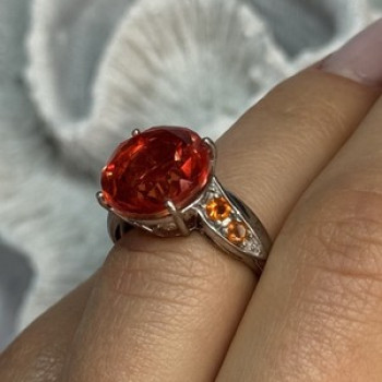 925 Sterling Silver Orange Spinel Ring Size 6