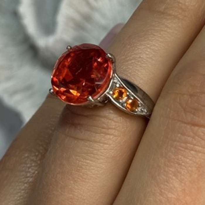 925 Sterling Silver Orange Spinel Ring Size 6