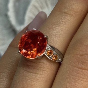925 Sterling Silver Orange Spinel Ring Size 6