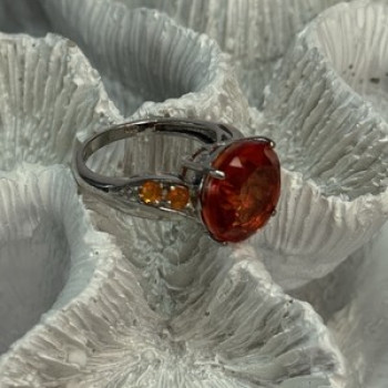 925 Sterling Silver Orange Spinel Ring Size 6