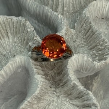 925 Sterling Silver Orange Spinel Ring Size 6