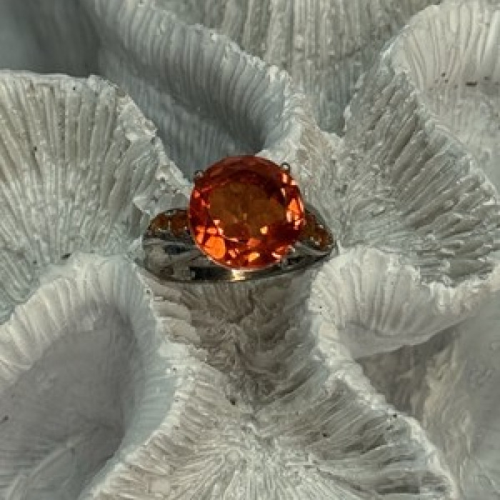 925 Sterling Silver Orange Spinel Ring Size 6