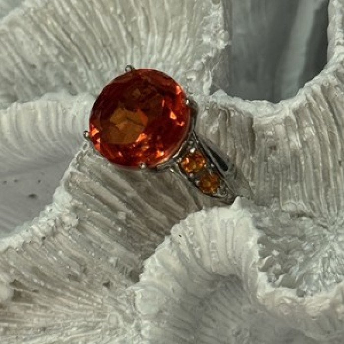 925 Sterling Silver Orange Spinel Ring Size 6