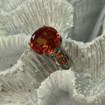 925 Sterling Silver Orange Spinel Ring Size 6