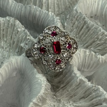 925 Sterling Silver Pink Spinel Ring Size 5