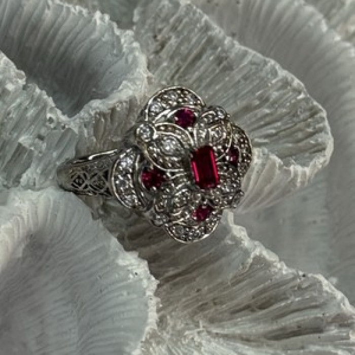 925 Sterling Silver Pink Spinel Ring Size 5