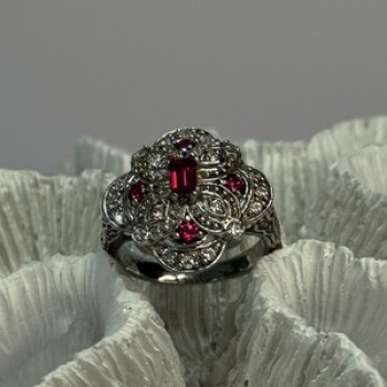 925 Sterling Silver Pink Spinel Ring Size 5