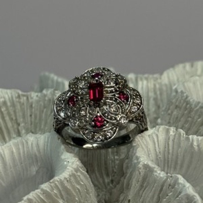 925 Sterling Silver Pink Spinel Ring Size 5