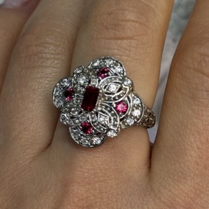 925 Sterling Silver Pink Spinel Ring Size 5
