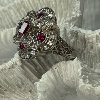925 Sterling Silver Pink Spinel Ring Size 5
