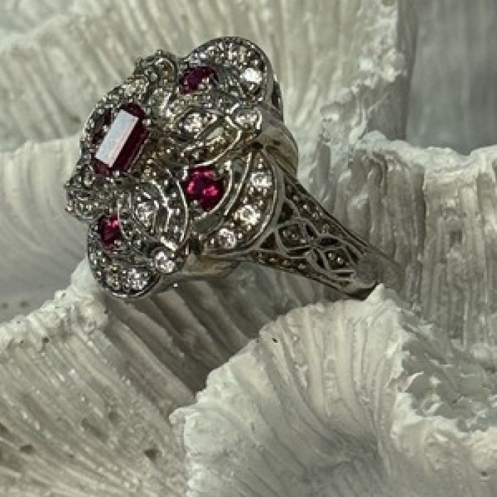925 Sterling Silver Pink Spinel Ring Size 5