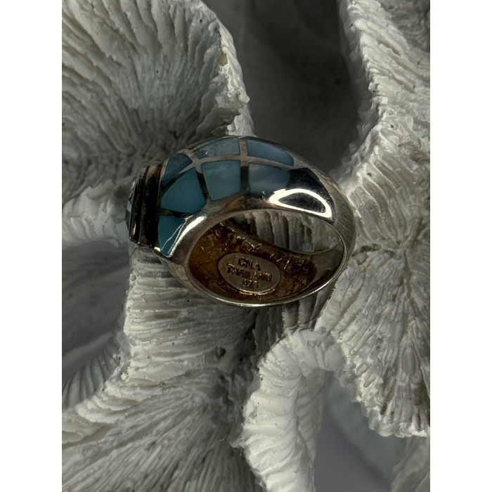 925 Sterling Silver Beautiful Blue Abalone & Topaz Ring Size 6