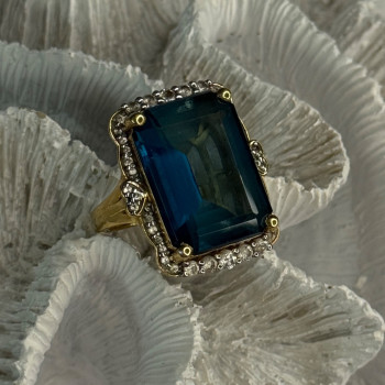 925 Sterling Silver Gold Plated Sapphire & Beryl Ring Size 9