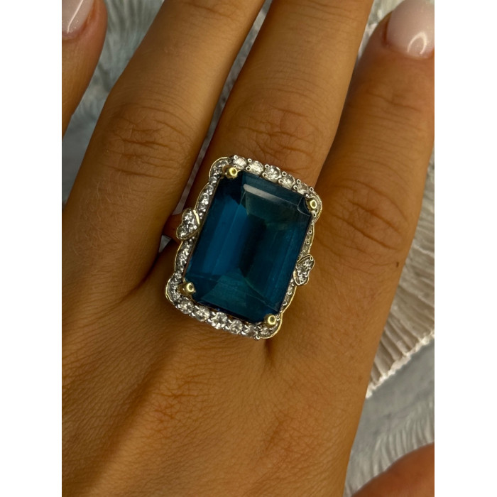 925 Sterling Silver Gold Plated Sapphire & Beryl Ring Size 9