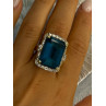 925 Sterling Silver Gold Plated Sapphire & Beryl Ring Size 9