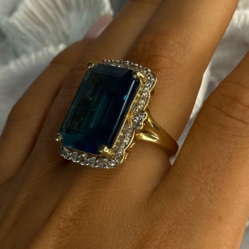 925 Sterling Silver Gold Plated Sapphire & Beryl Ring Size 9