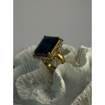 925 Sterling Silver Gold Plated Sapphire & Beryl Ring Size 9