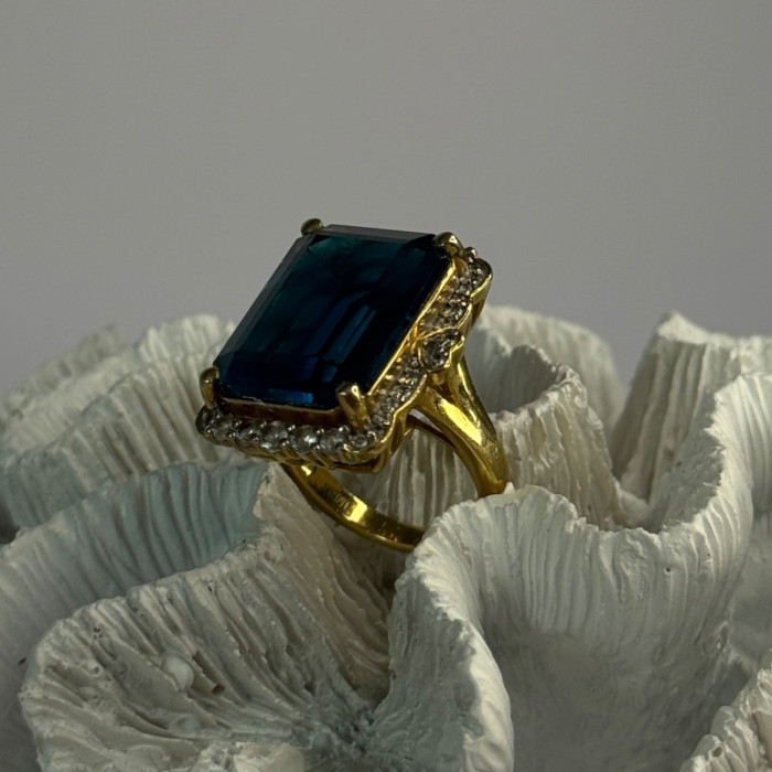 925 Sterling Silver Gold Plated Sapphire & Beryl Ring Size 9