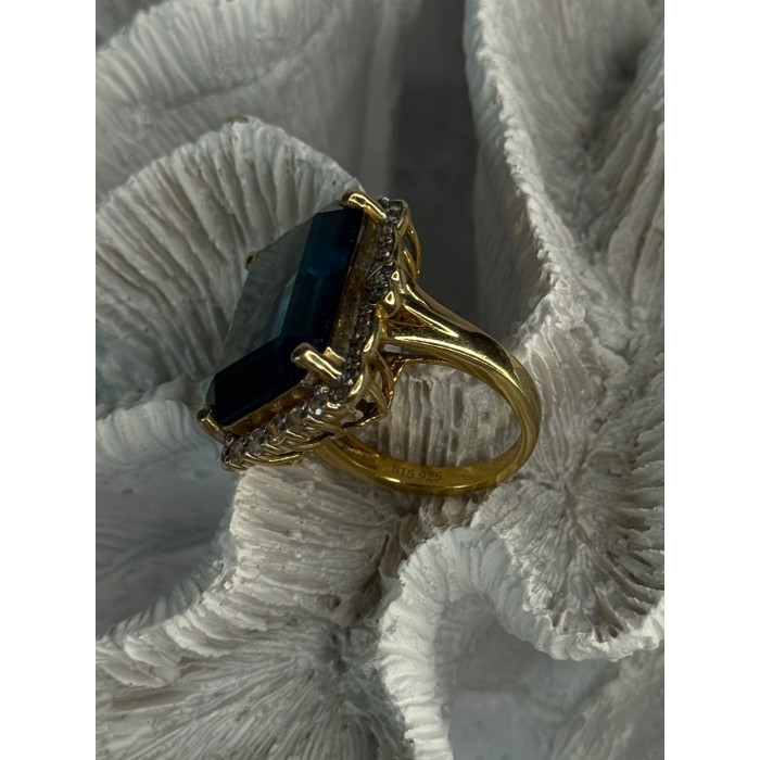 925 Sterling Silver Gold Plated Sapphire & Beryl Ring Size 9