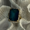925 Sterling Silver Gold Plated Sapphire & Beryl Ring Size 9
