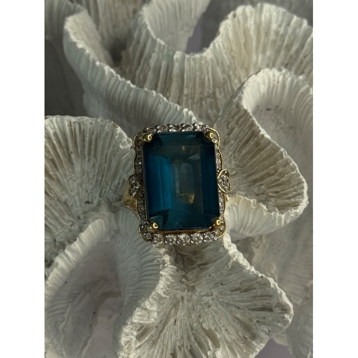 925 Sterling Silver Gold Plated Sapphire & Beryl Ring Size 9