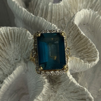 925 Sterling Silver Gold Plated Sapphire & Beryl Ring Size 9