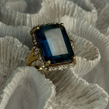 925 Sterling Silver Gold Plated Sapphire & Beryl Ring Size 9