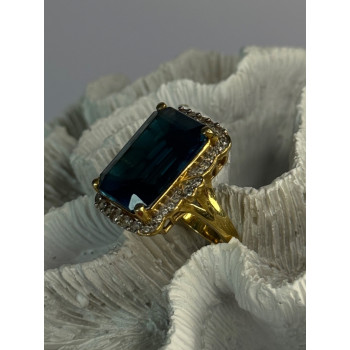 925 Sterling Silver Gold Plated Sapphire & Beryl Ring Size 9