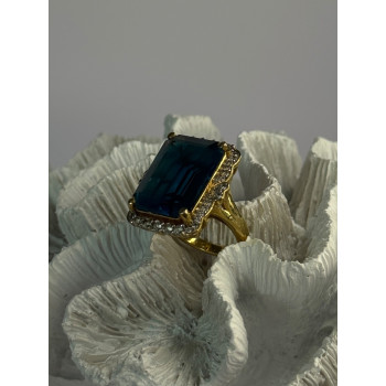 925 Sterling Silver Gold Plated Sapphire & Beryl Ring Size 9