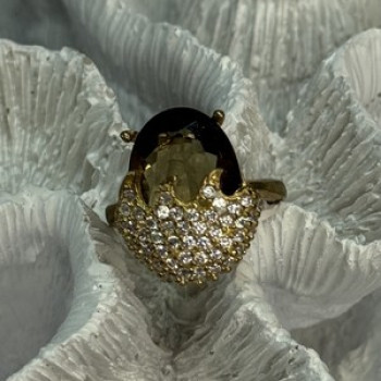 925 Sterling Silver Alpanite & CZ Ring Size 8.5 Length 0.78 Inch