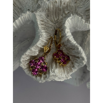 925 Sterling Silver Gold Plated Pink Topaz Earrings Length 1.1 Inch