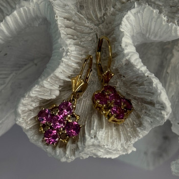 925 Sterling Silver Gold Plated Pink Topaz Earrings Length 1.1 Inch