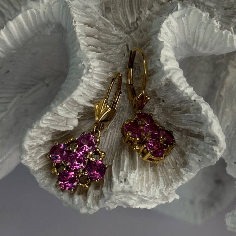 925 Sterling Silver Gold Plated Pink Topaz Earrings Length 1.1 Inch
