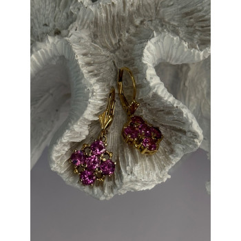 925 Sterling Silver Gold Plated Pink Topaz Earrings Length 1.1 Inch