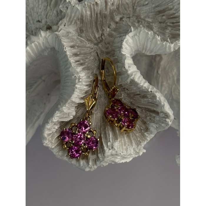 925 Sterling Silver Gold Plated Pink Topaz Earrings Length 1.1 Inch