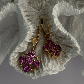 925 Sterling Silver Gold Plated Pink Topaz Earrings Length 1.1 Inch